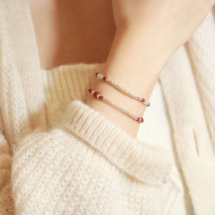 Buddha Stones 925 Sterling Silver Bamboo White Agate Red Agate Bead Protection String Braided Bracelet - image 10