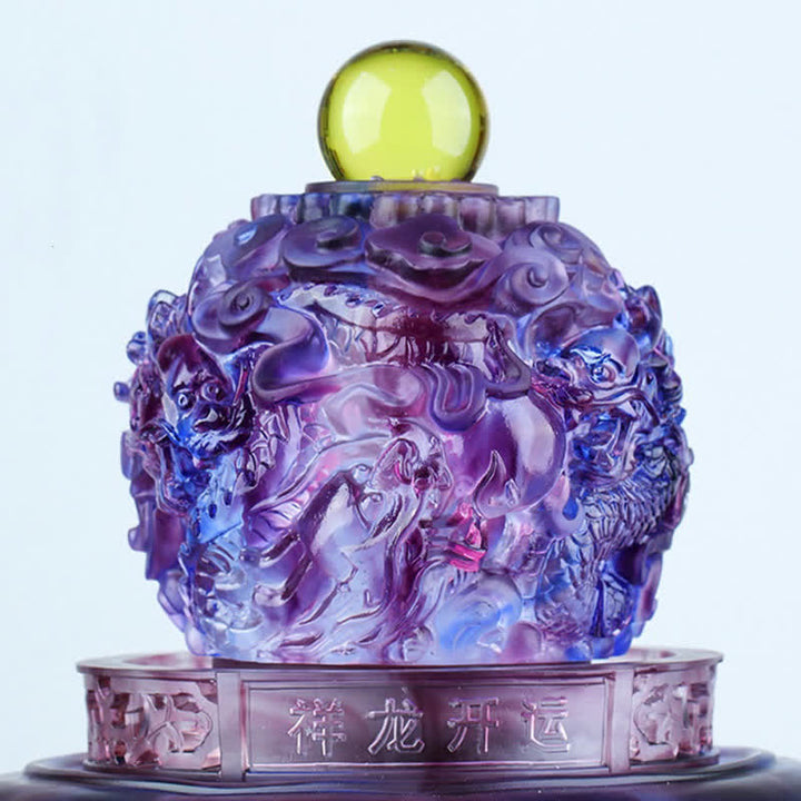 Buddha Stones Feng Shui Auspicious Dragon Handmade Liuli Crystal Rotatable Art Piece Luck Home Office Decoration - image 2