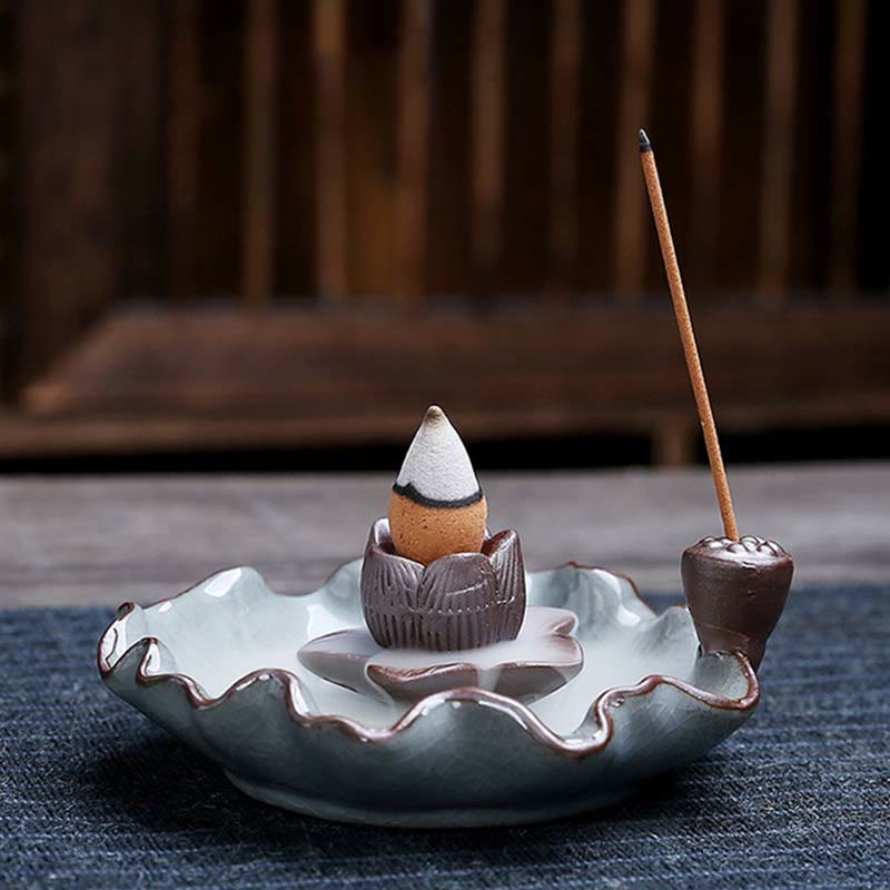 Lotus Plum Blossom Square Ceramic Spiritual Backflow Incense Burner - image 7