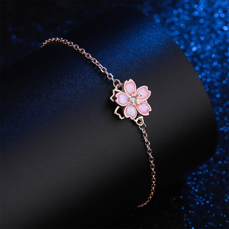 Buddha Stones 925 Sterling Silver Cherry Blossom Blessing Chain Bracelet Rotatable Ring - image 4