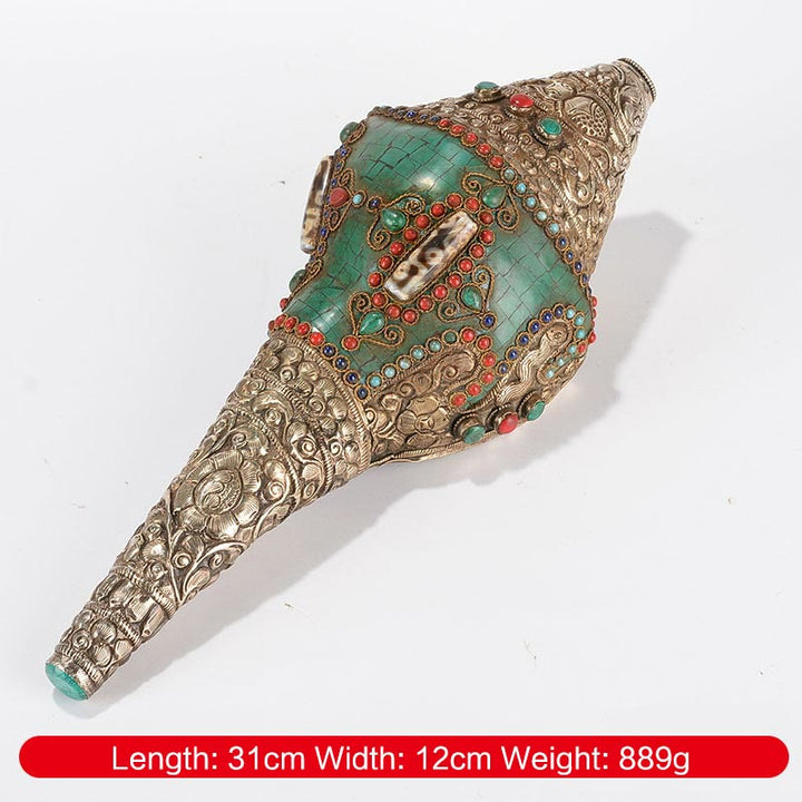 Tibetan Handmade Engraved Shankha Double Dorje Buddha Conch Shell Wealth Positive Decoration - Double Dorje 31*12cm - image 2