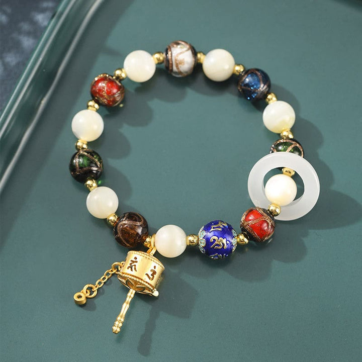 Buddha Stones Tibetan Incense Ash Liuli Glass Tridacna Stone Sun Stone Om Mani Padme Hum Prayer Wheel Charm Bracelet - Tridacna Stone(Wrist Circumference 14-16cm) - image 0