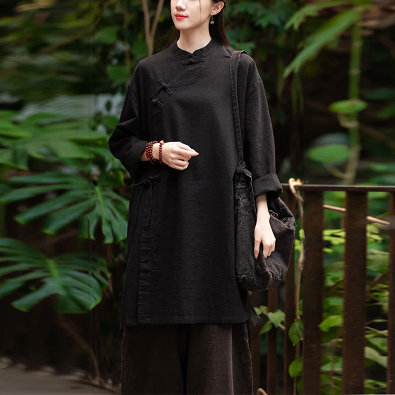 Buddha Stones Vintage Cotton Linen Blouse Women Long Sleeve Shirt Chinese Hanfu Top