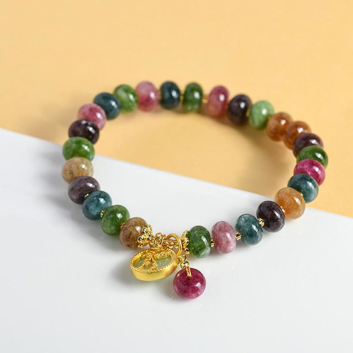 Buddha Stones Colorful Tourmaline Cute Flower Rabbit Charm Love Bracelet