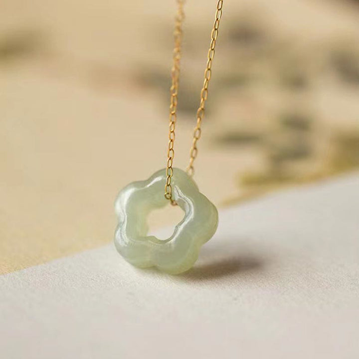 Buddha Stones Dainty Hetian Jade Cyan Jade Luck Floral Charm Necklace Pendant - Hetian Jade (Prosperity ♥ Abundance) - 925 Sterling Silver - image 2