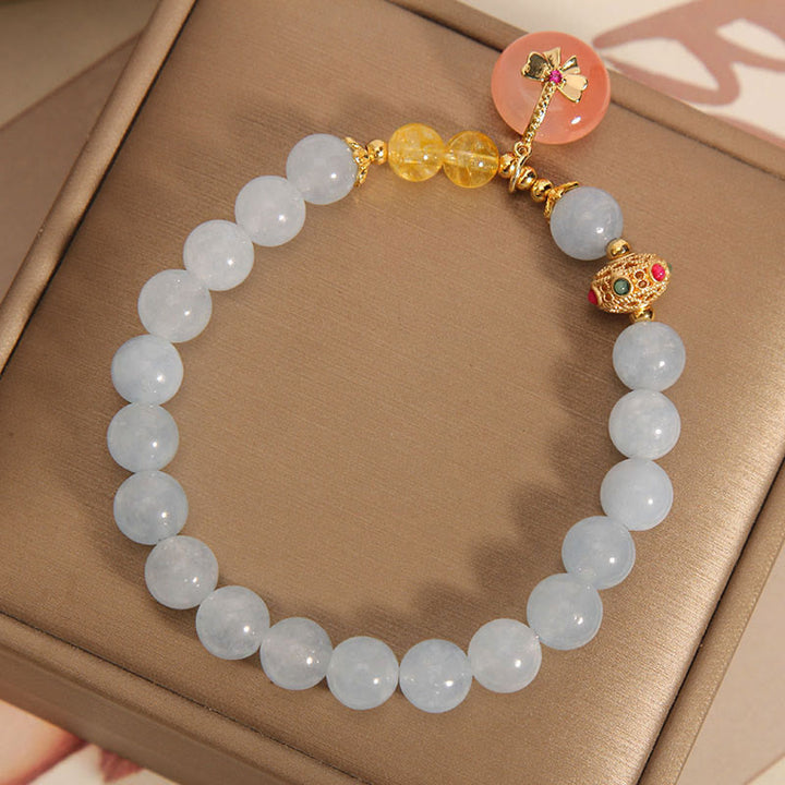 Buddha Stones Natural Aquamarine Yanyuan Agate Peace Buckle Citrine Healing Bracelet