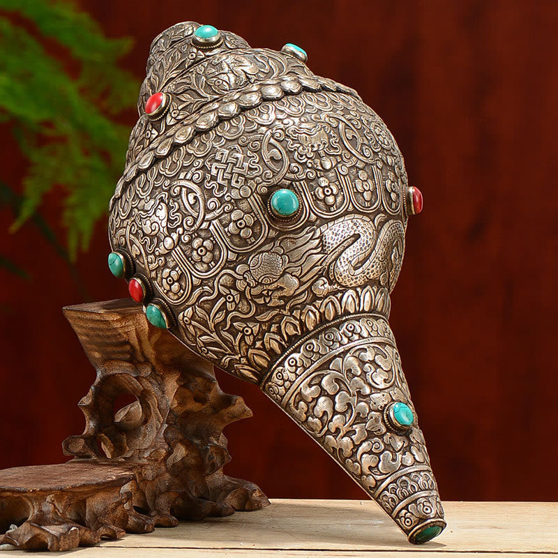 Tibetan Handmade Natural Shankha Engraved Eight Auspicious Symbols Conch Shell Lucky Home Decoration - 27.5*15cm - image 0