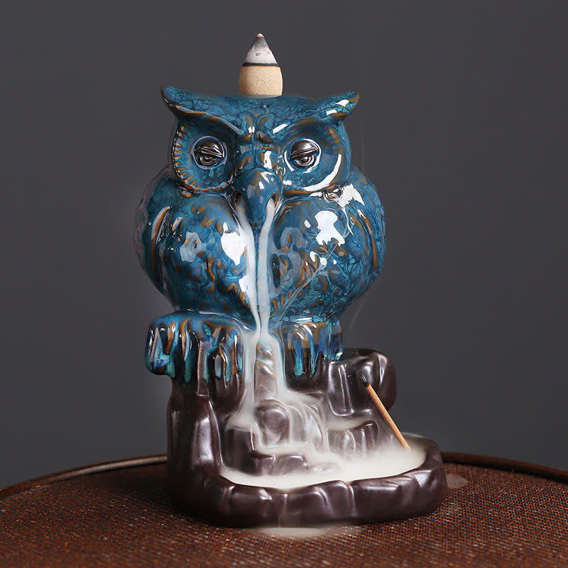 Cute Owl Ceramic Backflow Smoke Fountain Meditation Healing Incense Burner Decoration - Owl - image 0