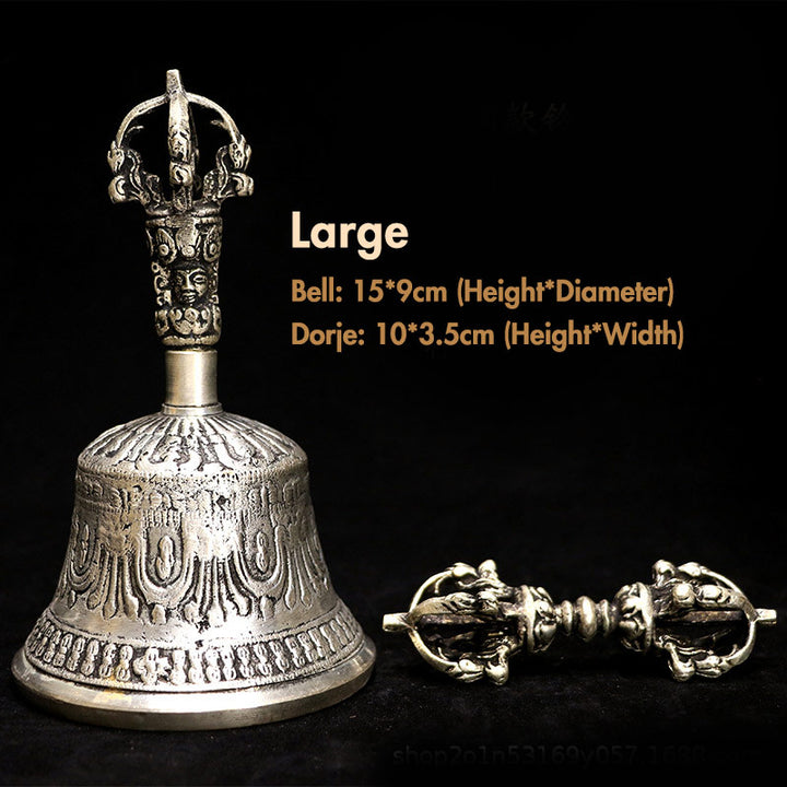 Buddha Stones Tibetan Meditation Bell and Vajra Dorje Copper Decoration Set - Silver - Bell 15*9 cm, Dorje 10*3.5 cm - image 6