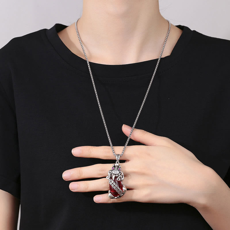 Buddha Stones PiXiu Garnet Copper Coin Wealth Luck Necklace Pendant - image 4