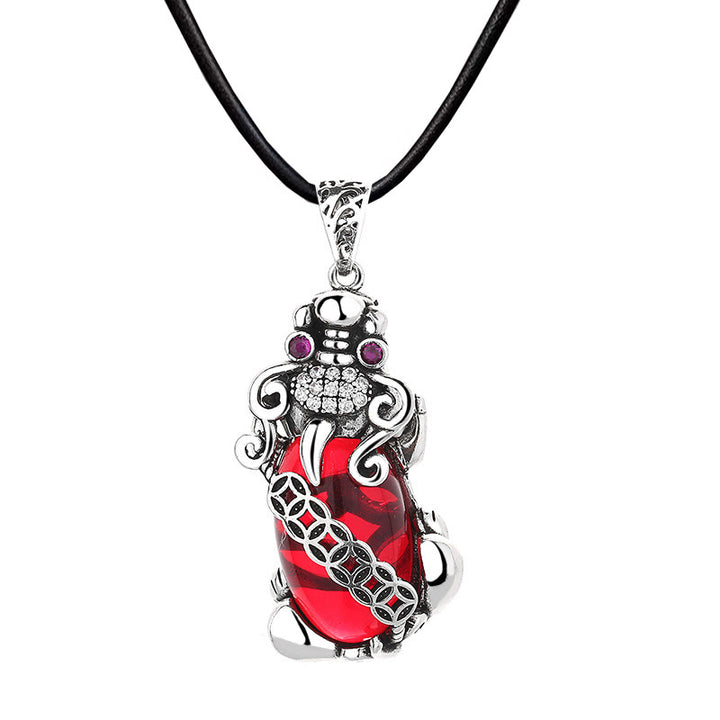 Buddha Stones PiXiu Garnet Copper Coin Wealth Luck Necklace Pendant - image 8