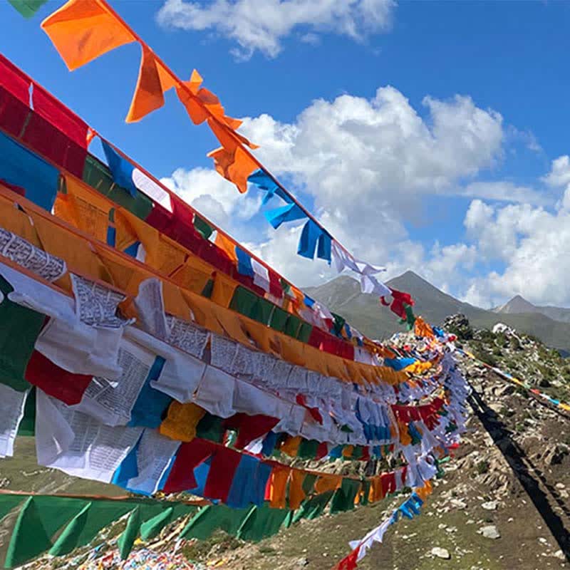 Buddha Stones Tibetan 5 Colors Silk Windhorse Auspicious Outdoor 25 Pcs Prayer Flag