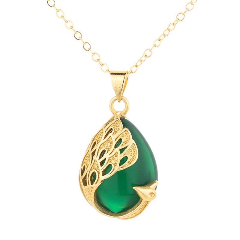 Pink Crystal Green Chalcedony Peacock Copper Soothing Love Necklace Pendant - image 5