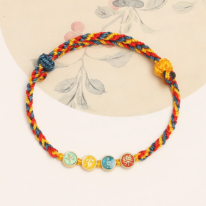 Buddha Stones Handmade Dunhuang Color Thread Peace And Joy Protection Braid String Bracelet