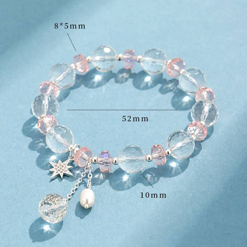 Buddha Stones White Crystal Pink Crystal Protection Star Charm Bracelet