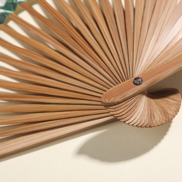 Buddha Stones Pine Tree Garden Peony Handheld Paper Bamboo Folding Fan 26cm