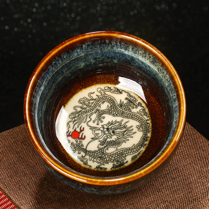 Buddha Stones Lotus Dragon Phoenix Koi Fish Chinese Jianzhan Ceramic Teacup Kung Fu Tea Cup 110ml