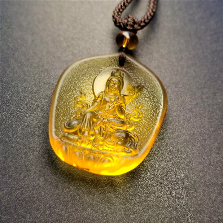 Buddha Stones Chinese Zodiac Natal Buddha Blessing Liuli Crystal Compassion Necklace Pendant - Dragon/Snake-Samantabhadra Bodhisattva - image 6