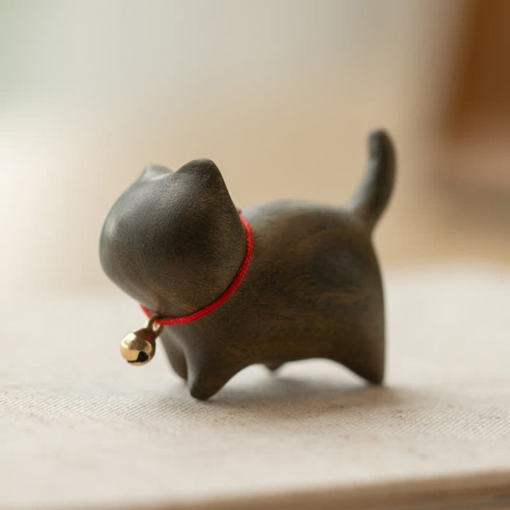 Buddha Stones Green Sandalwood Small Leaf Red Sandalwood Cute Cat Animals Soothing Peace Decoration - image 3