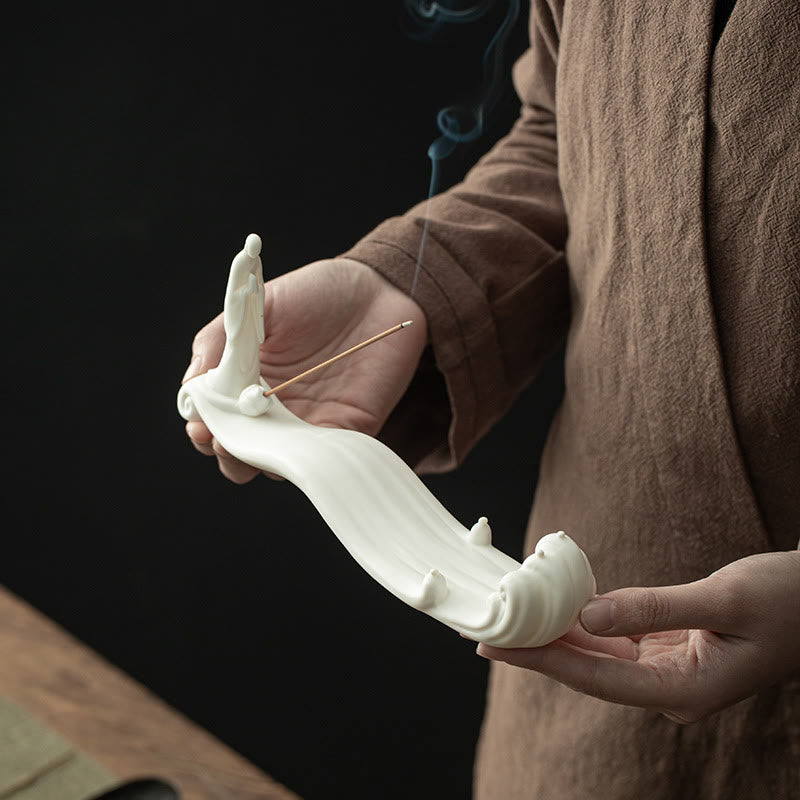 Buddha Monk Ceramic Sea Wave Mountain Blessing Incense Burner Decoration - image 2