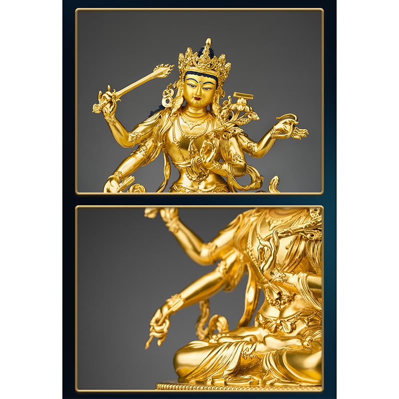 Four-armed Manjusri Bodhisattva Gold Figurine Compassion Serenity Copper Statue Home Decoration - image 4