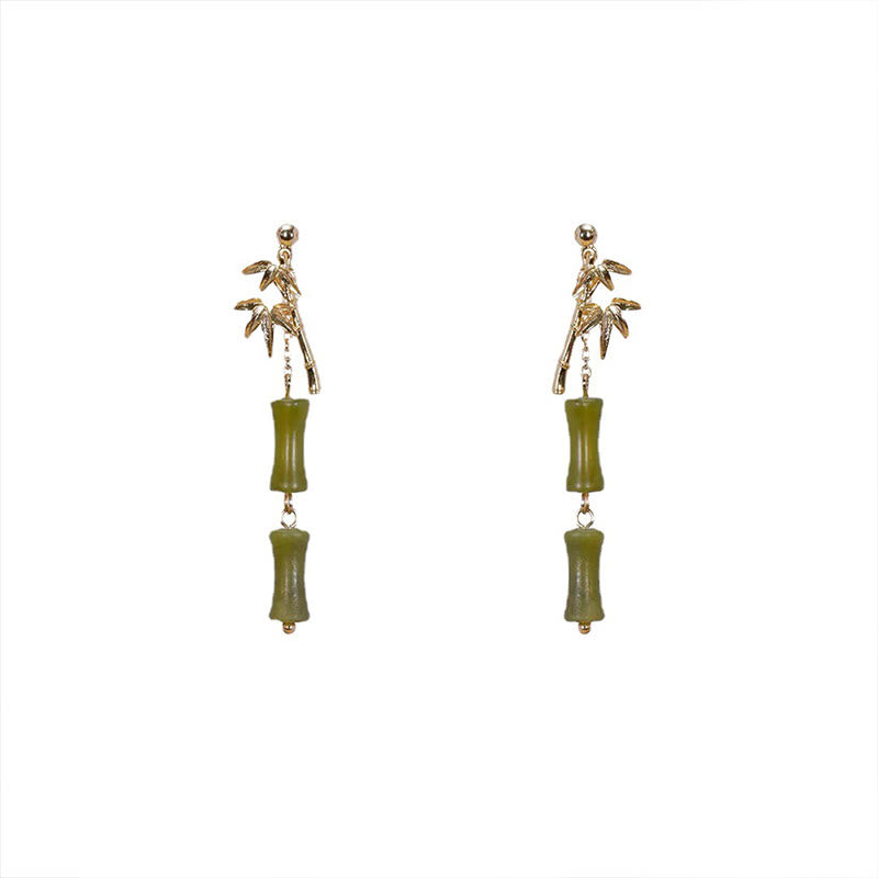 Buddha Stones 925 Sterling Silver Posts Copper Plated Gold Natural Peridot Bamboo Leaf Drop Earrings