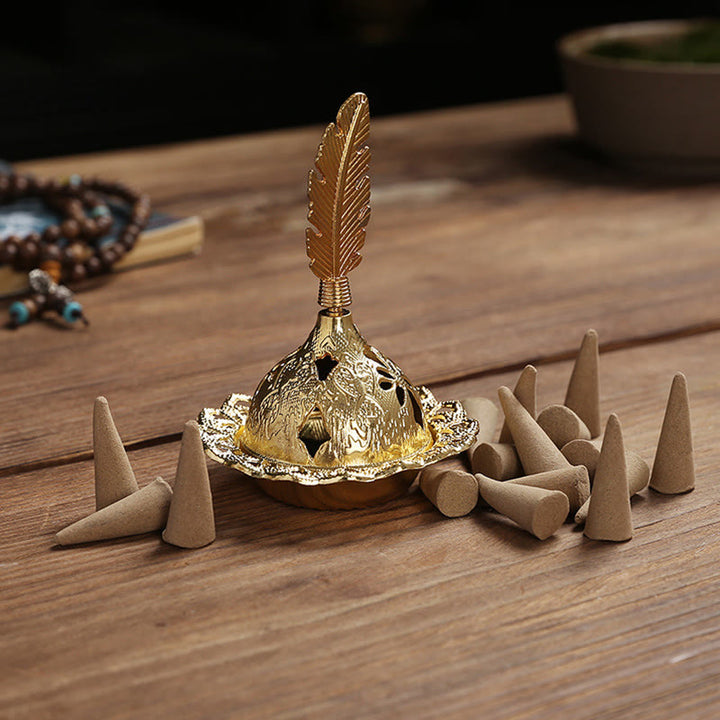 Gold Gourd Star Feather Spiritual Meditation Mini Alloy Metal Incense Burner - image 10