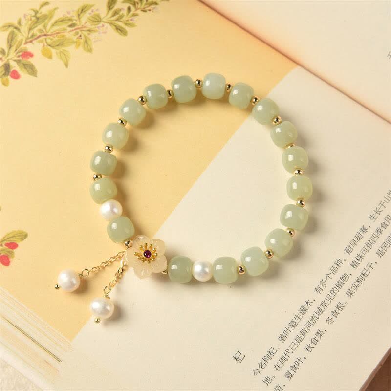 Hetian Jade Flower Pearl Happiness Abundance Bracelet - image 5