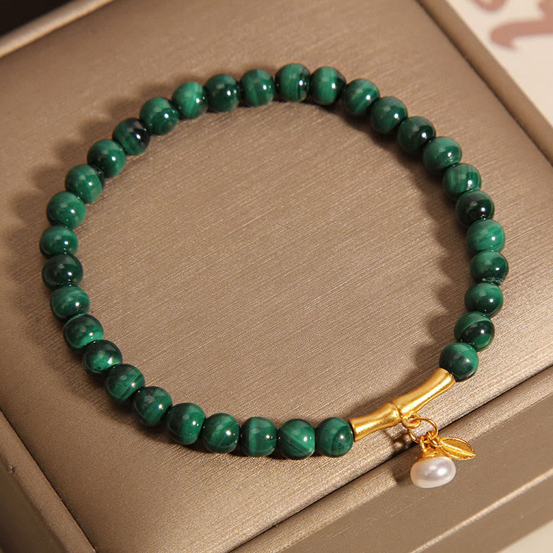 Buddha Stones Natural Malachite Pearl Lucky Bamboo Anti-Anxiety Bracelet