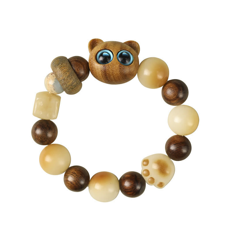 Buddha Stones Natural Bodhi Seed Sandalwood Lucky Cute Cat Head Paw Claw Peace Bracelet - image 12