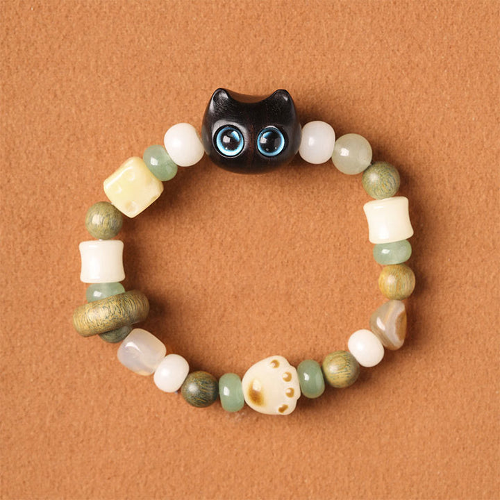 Buddha Stones Bodhi Seed Green Sandalwood Ebony Wood Small Leaf Red Sandalwood Cat Head Paw Claw Peace Bracelet - image 2