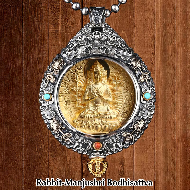 Buddha Stones Chinese Zodiac Natal Buddha Thangka Nine Palaces Eight Diagrams Wealth Rotatable Necklace Pendant - Rabbit-Manjushri Bodhisattva - image 5