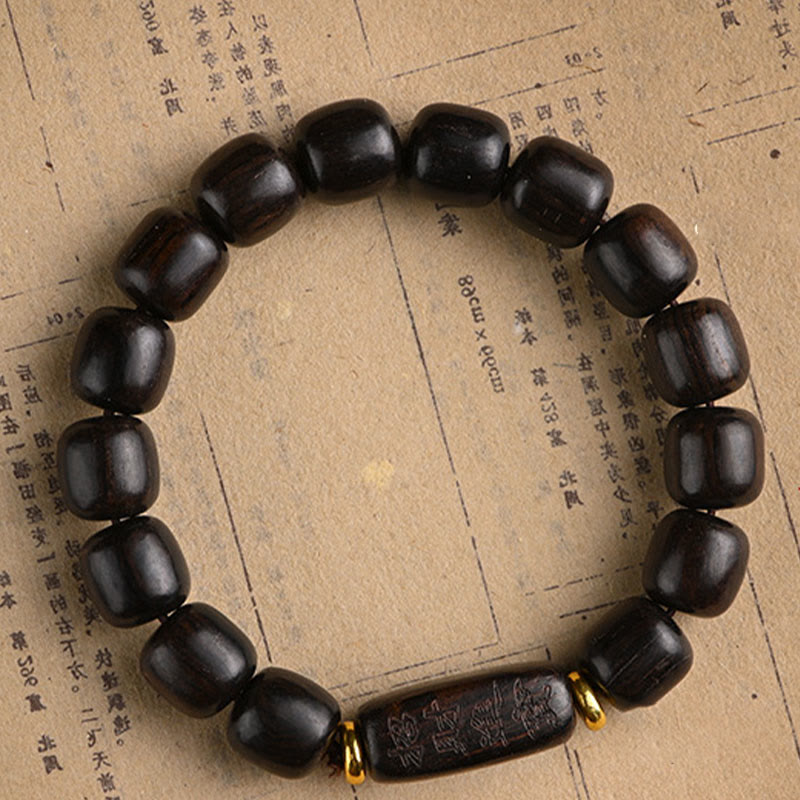 Buddha Stones Tibetan Ebony Wood Barrel Beads Lucky And Treasure Balance Bracelet