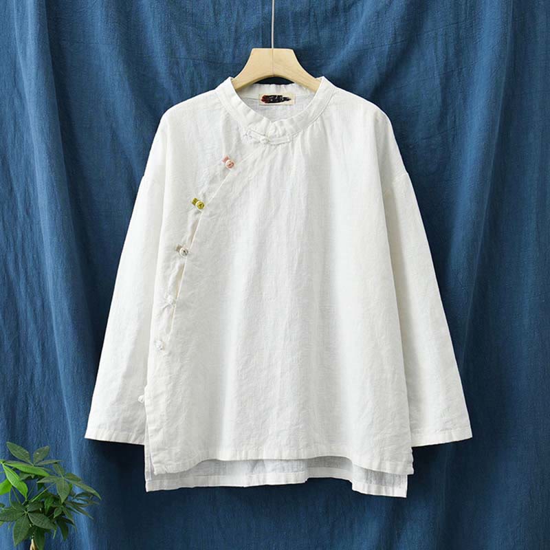 Buddha Stones Ramie Linen Blouse Women Shirt Top Chinese Hanfu Style Clothing