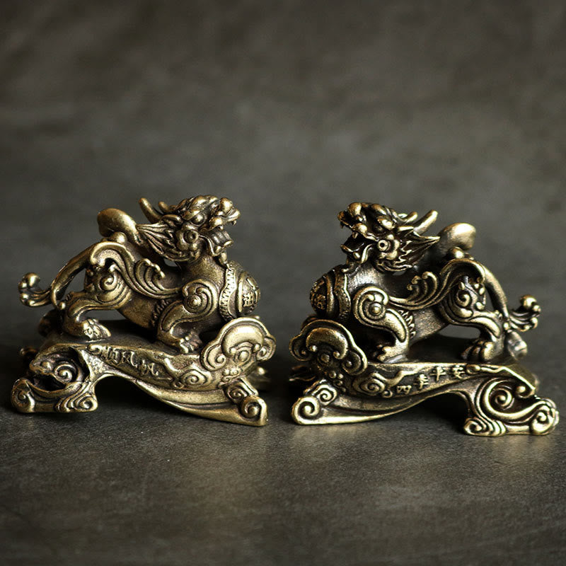 Buddha Stones Handmade FengShui PiXiu Copper Wealth Luck Decoration - A Pair of PiXiu - image 0