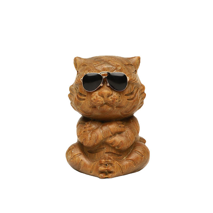 Buddha Stones Small Green Sandalwood Tiger Engraved Positive Desk Decorations - image 10