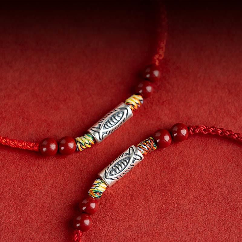 Buddha Stones 925 Sterling Silver Koi Fish Cinnabar Bead Wealth Handcrafted Braided Bracelet Anklet - image 15