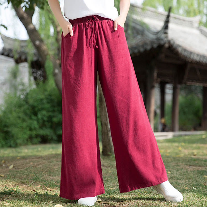 Buddha Stones Plain Wide Leg Pants Dance Women's Yoga Pants With Pockets