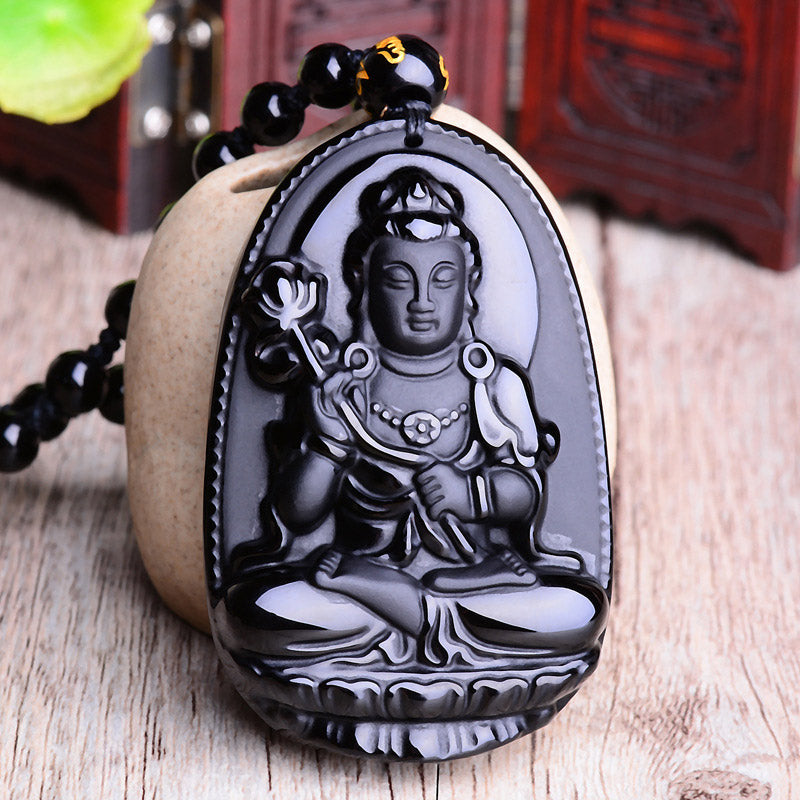 Buddha Stones Chinese Zodiac Obsidian Buddha Amulet Protection Pendant Necklace - image 5