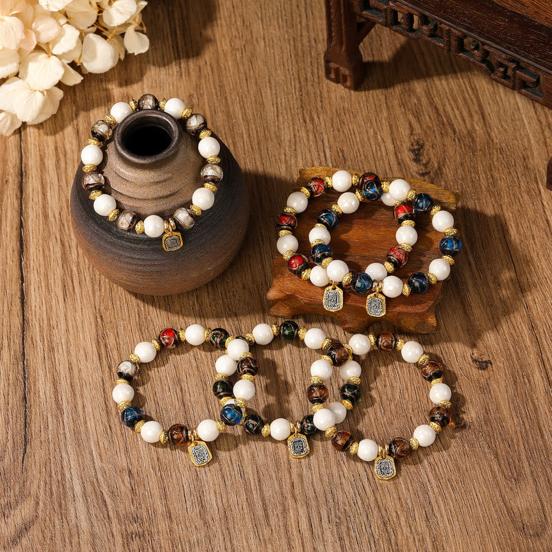 Buddha Stones Tibetan Zakiram Goddess of Wealth Charm Liuli Glass Incense Ash Porcelain Bead Protection Bracelet - image 21