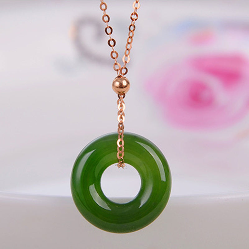 Round Cyan Jade Healing 14k Gold Plated Copper Necklace Pendant - image 5