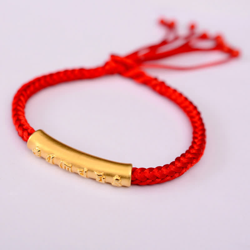 Buddha Stones 999 Sterling Silver Om Mani Padme Hum Protection Strength String Bracelet - 999 Sterling Silver Plated Gold - Red(Bracelet Size 16+4.5cm) - image 19