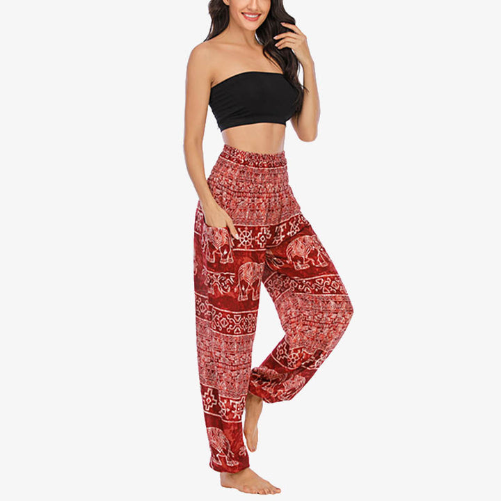 Buddha Stones Elephant Pattern Loose Casual Harem Trousers High Waist Women's Yoga Pants