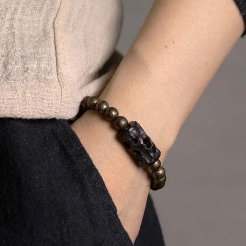 Tibet Ebony Wood Copper Peace Balance Beaded Bracelet