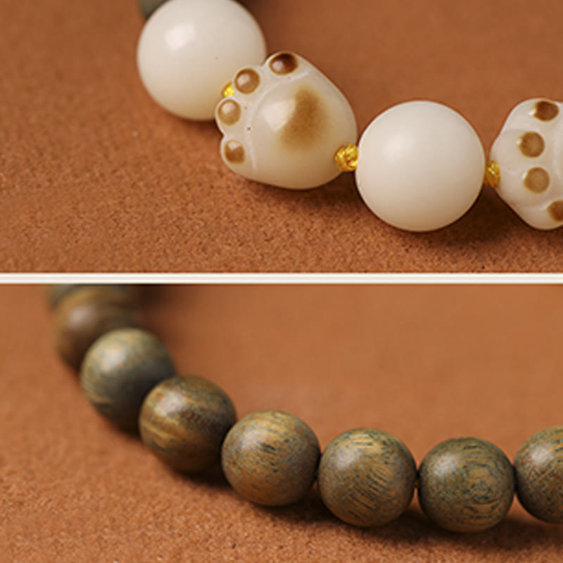 Buddha Stones Natural Green Sandalwood Bodhi Seed Cat Paw Claw Cure Bracelet - image 8