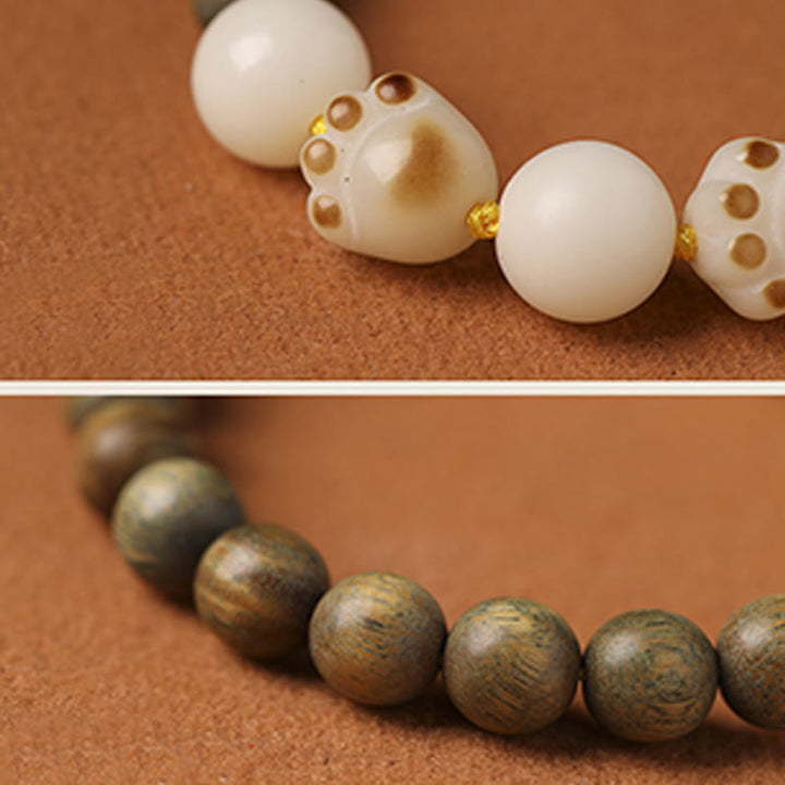 Buddha Stones Natural Green Sandalwood Bodhi Seed Cat Paw Claw Cure Bracelet - image 8