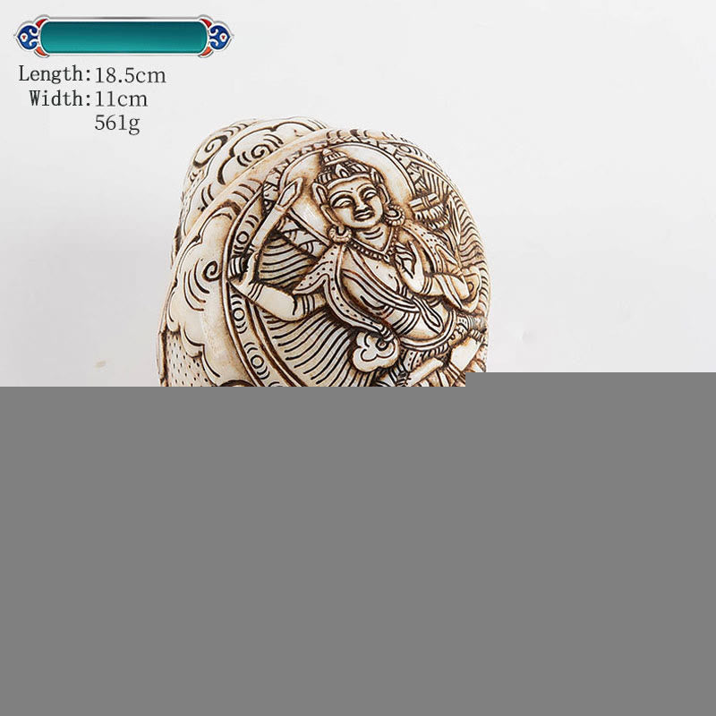 Tibetan Handmade Engraved Shankha Buddha Avalokitesvara Conch Shell Wealth Decoration - Manjushri 18.5*11cm - image 12