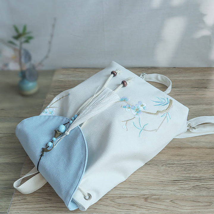 Buddha Stones Handmade Embroidered Large Capacity Canvas Backpack - image 45