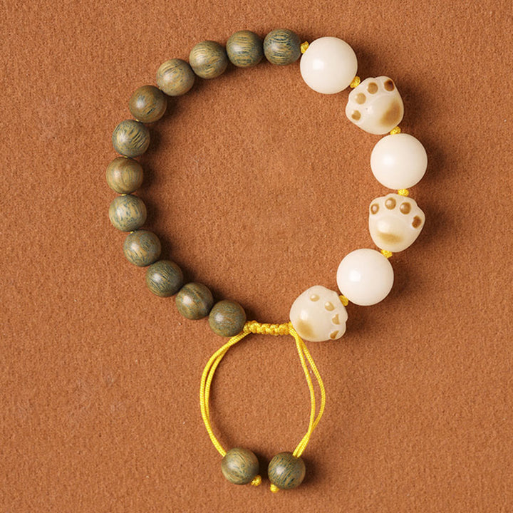 Buddha Stones Natural Green Sandalwood Bodhi Seed Cat Paw Claw Cure Bracelet - Green Sandalwood&Bodhi Seed(Wrist Circumference 14-15cm) - image 1