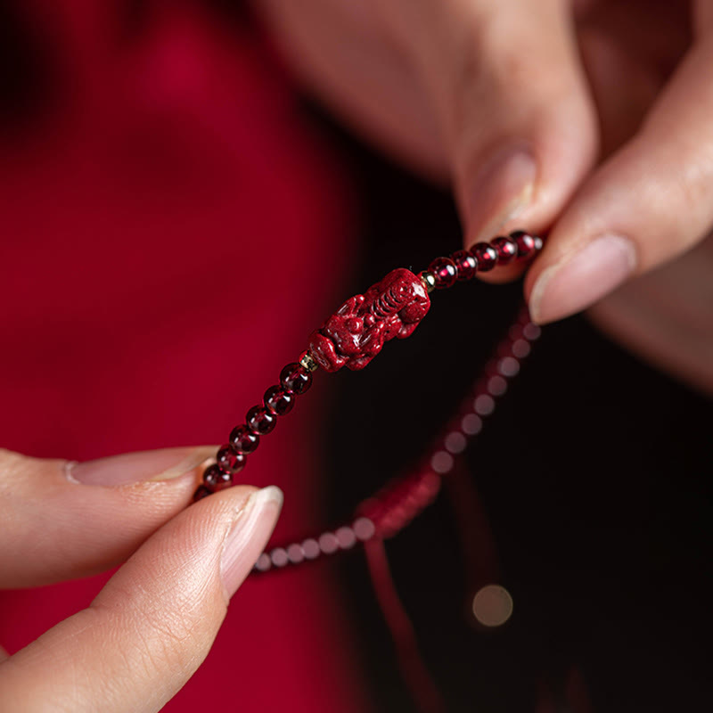 Buddha Stones Garnet Cinnabar PiXiu Blessing Calm String Bracelet